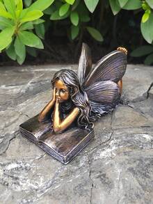 迷人的仙女花园雕塑，树脂阅读天使女孩雕像，庭院和花园的艺术草坪装饰，神奇的户外装饰品