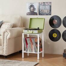 LELELINKY 2-Tier Bamboo Record Player Stand With Vinyl Record Storage Up To 100 Albums, Boho Bedroom Record Holder And Multi-Functional End Table For Living Room, Natural - White - View 3