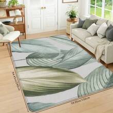 1pc Fresh Green Plant Leaves Pattern Floor Mat, Soft Anti-Slip Absorbent Washable Kitchen Rug, Dirt-Resistant Fatigue-Relief Carpet, Rectangular Low Pile Doormat For Living Room, Bedroom, Kitchen, Laundry Room, Bathroom - Multicolor - View 19