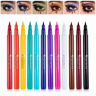 12 pièces Crayons pour le contour des yeux colorés, résistants à l'étalement, mat, longue tenue, maquillage eyeliner liquide waterproof