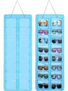 16 Fach Brillen Aufbewahrungsorganizer zum Aufhängen an der Wand, staubdicht, Brillenhalter mit Metallhaken und stabilem Seil, perfekt für Frauen Mode Accessoires Heim Organisation Präsentationslösung, praktisches Geschenk für Brillen, Sonnenbrillen, Sehhilfen Aufbewahrungslösung - Verschiedenfarbig - Übersicht 3