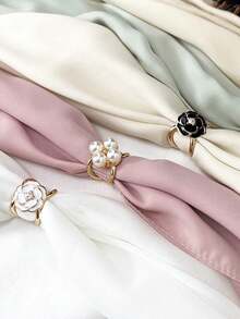 3件装优雅珍珠花卉围巾环夹山茶花围巾扣女式围巾环扣女式时尚金属披肩夹扣女士女孩装饰配饰 - 彩色 - 查看 11