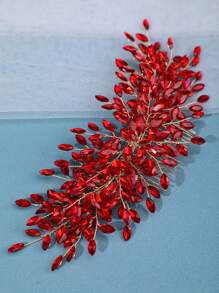 1pc Women's Handmade Gold Luxury Woven Hair Comb, Romantic Bridal Headpiece Red Active Brilliant Silver Accessory, Sparkling Crystal Wedding Jewelry