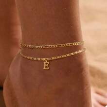 TUANZISP Conjunto de 2 tornozeleiras femininas luxuosas com letras douradas, tornozeleiras personalizadas com iniciais de A a Z, tornozeleiras femininas elegantes e sensuais em camadas, presente perfeito para ela, acessório de joia elegante e glamoroso
