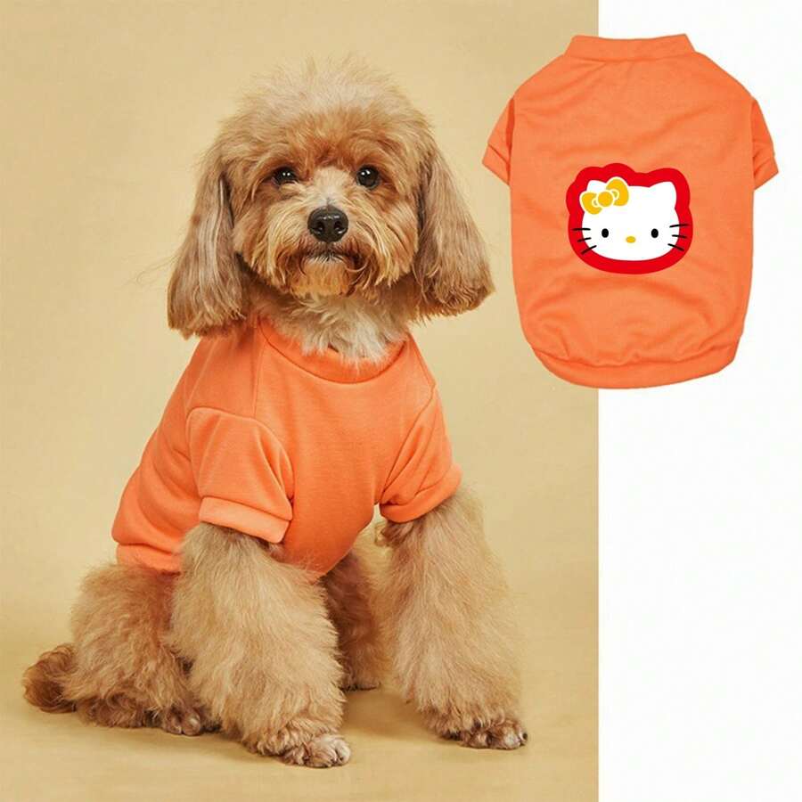 Sanrio 1pc Minimalist Kitty Cat Print Pet Sweatshirt, Polyester Material Suitable For Small Cats & Dogs, Breathable For Indoor And Outdoor Casual Wear, Sun-Protection