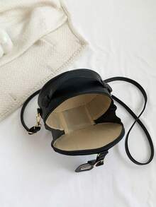 Women's Solid Color Crossbody Bag Small Round Bag Fashionable Texture Simple And Fresh Suitable For Vacation Outing - Black - View 5