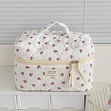 3pcs Makeup Bag Quilted Cosmetic Bag Silk Ribbon Large Floral Make Up Bag For Women Bow Cotton Makeup Bag Set Flower Travel Toiletry Bag - trắng - Xem 9