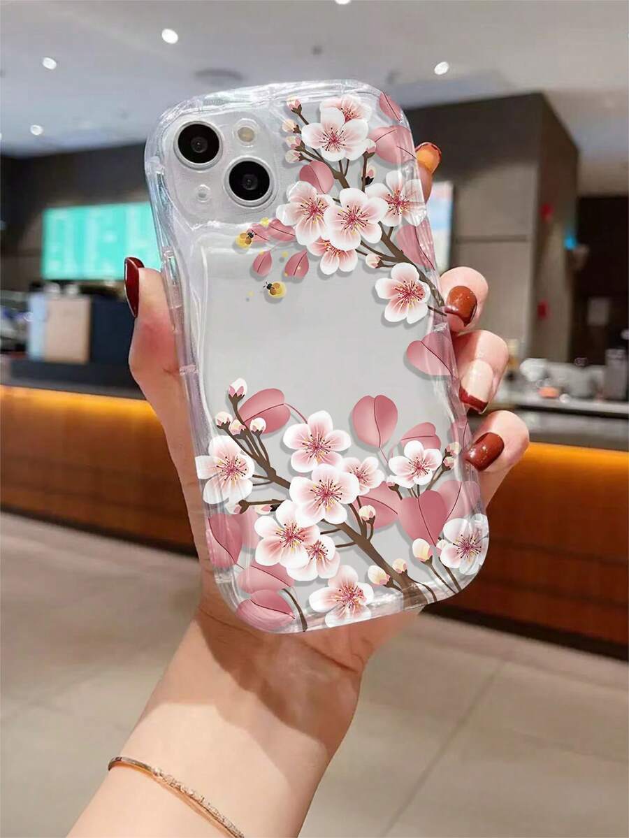 Gentle Pink Flower Phone Case With Transparent Pattern TPU Anti-Drop Full Bag Precise Protective Case Is Suitable For Apple 6/7/8/X/Xs/Xs Max/11/12/13/14/15/16Pro Max - Clear - View 1
