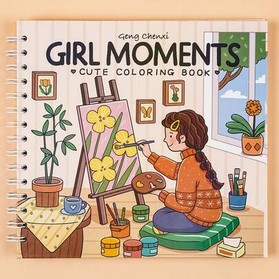 1 件 GIRL MOMENTS：家庭绘画系列，带有可撕下的水平线，方便收集，适合成人和青少年的 Coco 着色书，以可爱舒适的日常放松活动为特色（舒适空间着色），着色书 - 不包括马克笔、返校、学校用品