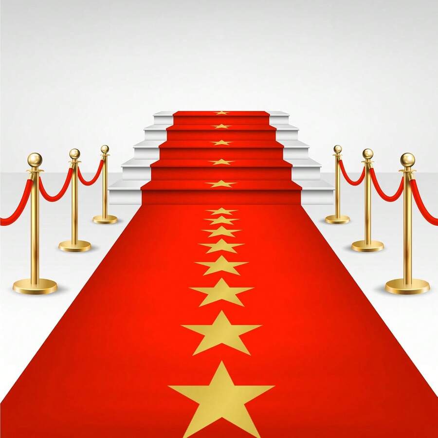 Timgle Disposable Red Plastic Carpet Runner For Party Movie Night Red Carpet With Golden Star Runner Rug For Floor Stage Stairs Birthday Wedding Theme Decoration Prom Decor(Star,3.28 X 16.4 Ft) - 3.28 X 16.4 Ft - View 1