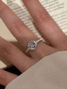 1 pieza Anillo de lujo con diseño de flor de rosa con textura y piedra de circonia microincustrada, anillo de coctel/uso diario de estilo vintage chic y boutique para mujer, adecuado para vacaciones, fiestas y regalos de boda