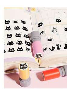 Reusable Cat Themed Stamp, Cute Expression Seal, Small Cat Mark, Teacher's Reward Stamp, Black Ink, Random Shell - one-size - View 8