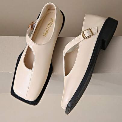 Basic Preppy Chic Closed Toe Sandals For Women, Square Toe Low Heel Roman Sandals For Dress, Summer 2025 New Arrival