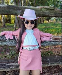 Skirt Set With Fringed Leather Jacket - Country - Cowboy - Children's - Màu Hồng baby - Xem 2