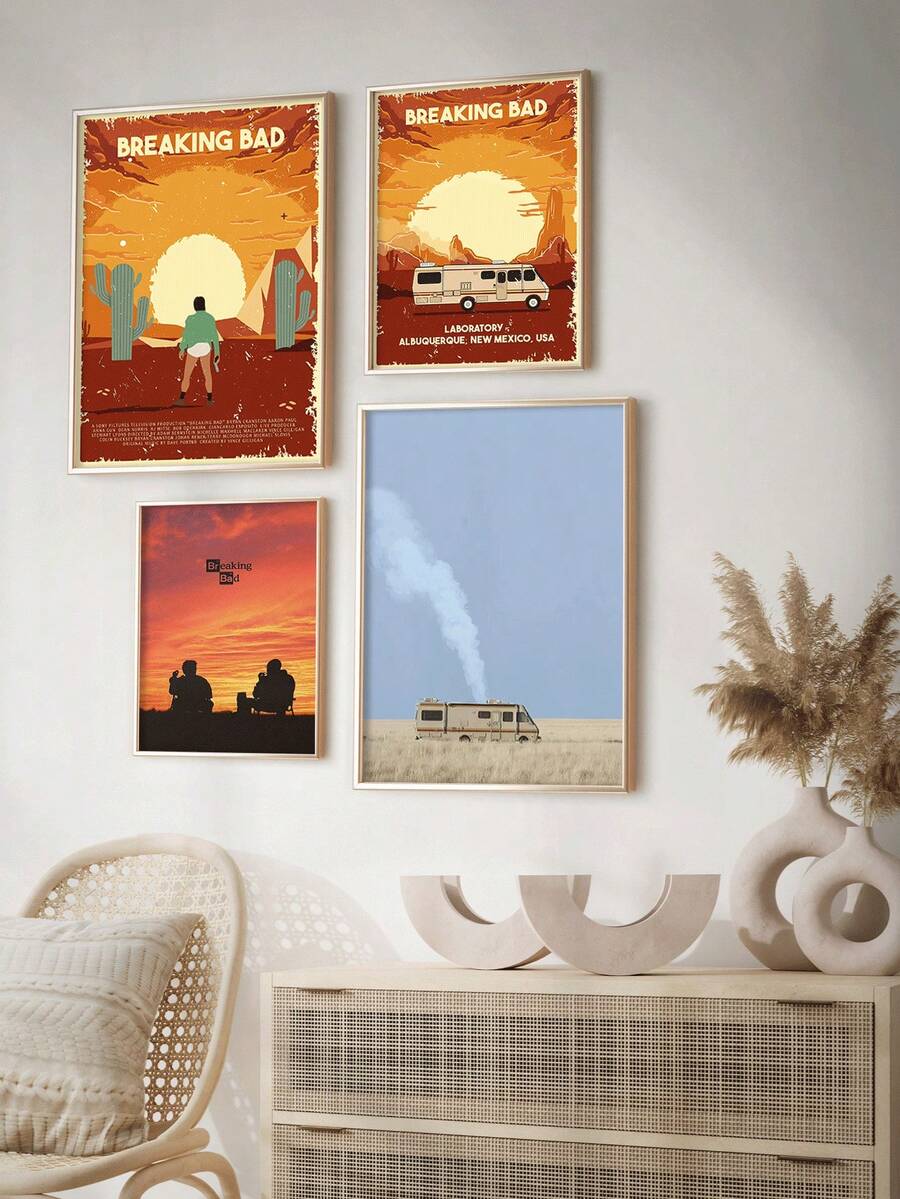 1 件复古绝命毒师电影中世纪艺术海报帆布画墙面印刷画适用于客厅家居装饰 - 彩色 - 查看 1