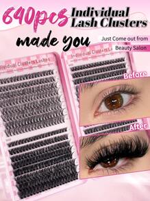 640pcs Curl D Lashes Cartoon Eyelash Extension Kit, Including 30D 40D 50D 8-16mm DIY Personalized False Eyelashes, 3D False Lashes Russian Curly Eyelashes Drama Messy Mink Lashes, For Drama, Daily Makeup, Cosplay, Full Face And Everyday Wear, Portable For Daily Use Or Outings Lash Clusters, Eyelash Clusters, Individual Eyelashes, Lashes, Fake Lashes