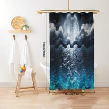 1 pièce/4 pièces Ensemble de salle de bain motif lac sous clair de lune avec rideaux de douche multifonctions (12 crochets), tapis de bain, tapis en U, housse de siège de toilette ronde, adapté à tous les scénarios, rentrée scolaire