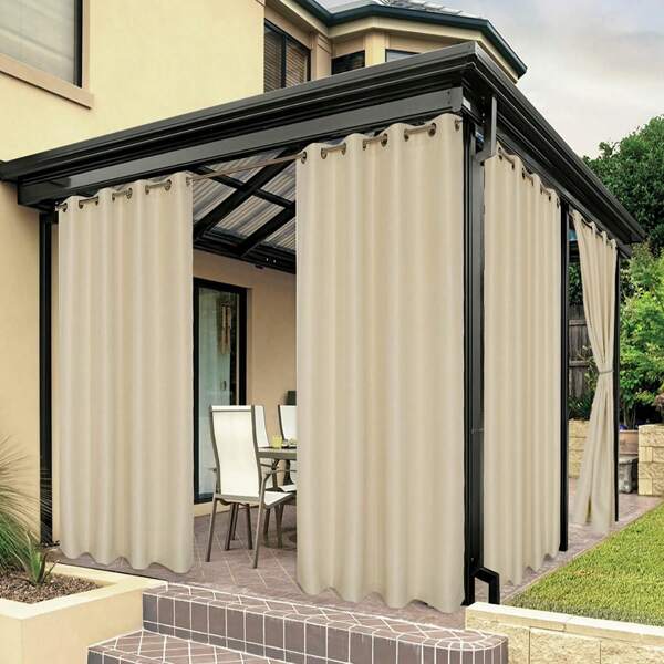 1pc Waterproof Outdoor Curtain For Patio, Premium Thick Privacy Windproof Outdoor Curtain For Porch, Pergola, Cabana, Grey