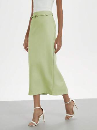 Se-Hore 女士春夏时尚休闲简约百搭日常/商务休闲法式浪漫度假风格高腰长裙配腰带