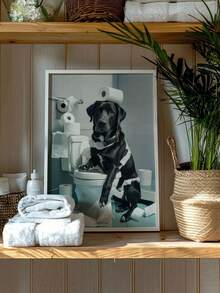 1pc Fun Black Labrador Bathroom Chaos Frameless Wall Art , Perfect For Home, Bedroom, Living Room, Bathroom, Office, Cafe- Unique Animal Mural Art, Home Decor First Choice, Funny Gift For Family And Friends - Multicolor - View 4