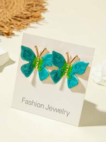 1 Pair Simple Elegant Drip-Oil Butterfly Jewelry Earrings, Suitable For Daily Wear And Gatherings/Parties, Versatile, Perfect Gift (Artificial Drip-Oil Color May Vary Slightly)
