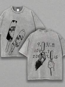 230g Double-Sided Washed, Meet To Eat Ice Root Printed T-Shirt, High-Quality Wax Printed Cotton Retro Fashion Brand T-Shirt, Men's T-Shirt, Beach Essential, Summer T-Shirt, Holiday Gift, Perfect Gift - 深灰色 - 查看 1