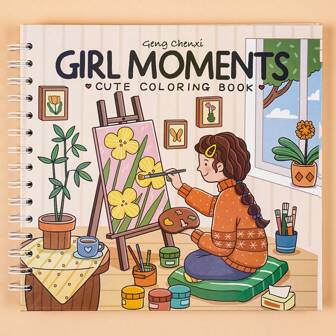 1 pieza GIRL MOMENTS: Libro de colorear de 22*21 cm esencial para la temporada de vuelta al colegio, para aliviar el estrés y estimular la imaginación. Serie de pinturas para el hogar con líneas horizontales desprendibles para facilitar la colección. Libro para colorear para adultos y adolescentes con actividades diarias acogedoras para la relajación (Espacios acogedores para colorear) - Excluye el bolígrafo marcador. Útiles escolares, vuelta al colegio
