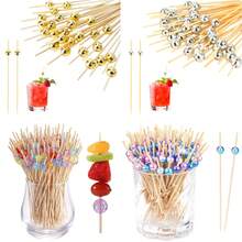 100/50/20 件鸡尾酒签，4.7 英寸竹制鸡尾酒装饰棒，适用于甜点、蛋糕、三明治、串烧、寿司，适用于生日、婚礼、毕业酒会、户外海滩泳池派对、夏季狂欢节和日常家居使用（多种颜色和尺寸可供选择）