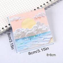 1 Notebook, 80 Sheets Oil Painting Style Sticky Notes, High-Quality Student/Planner Use, Minimalist Ins Style Landscape Memo Pad (Random) - Square - View 2