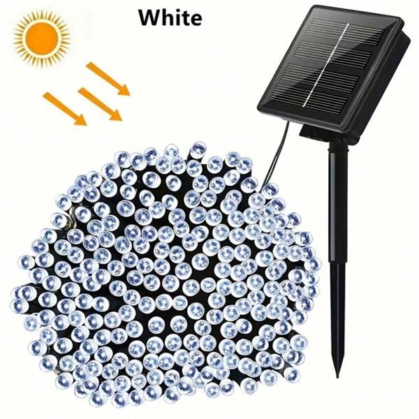 1pc Outdoor Solar String Lights 50/100/200LED, Solar Fairy Lights, Rope Lights, Courtyard Lawn Lights, Flower Wreath Street Lights, Tree Mounted Solar Lights, Christmas, Halloween, Holiday Party Decoration Lights Warm White/White/Color
