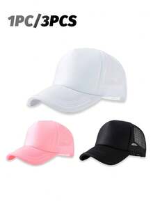 3pcs/1pc Kids' Fashionable Solid Color Versatile Mesh Breathable Trucker Hat, Suitable For Daily Outings, Outdoor, Back To School, Gift - Multicolor - View 1