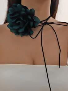 1 buah Kalung Choker Bunga Camellia, Kalung Tali Leher Bunga Mawar Hitam untuk Wanita - Bunga macan tutul - View 19