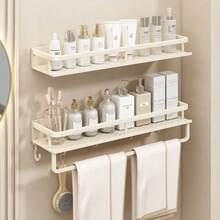 1 件浴室置物架，壁挂式免钻毛巾架收纳架，适用于浴室/阳台/厨房，多功能家用收纳架家居浴室装饰浴室收纳架秋季装饰返校