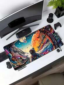 Large Rubber Space Themed Gaming Mouse Pad - Rectangular, Precision Locked Edges, Washable, Non-Slip Desk Mat, Suitable For PC Esports School Supplies,Back To School - Multicolor - View 3