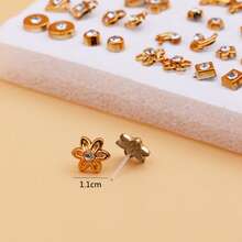 100 pares de pendientes de botón de plástico con cristales de color dorado en estilo de moda versátil y aleatorio, set con caja - Caja de oro y diamantes blancos - Ver 7