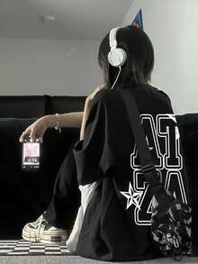 200g Pure Cotton T-Shirt 2025 Summer Ladies New Short Sleeve Pure Cotton Holiday Pattern Short Sleeve Round Neck Couple Wear Small Shirt Tops - 黑色 - 查看 1