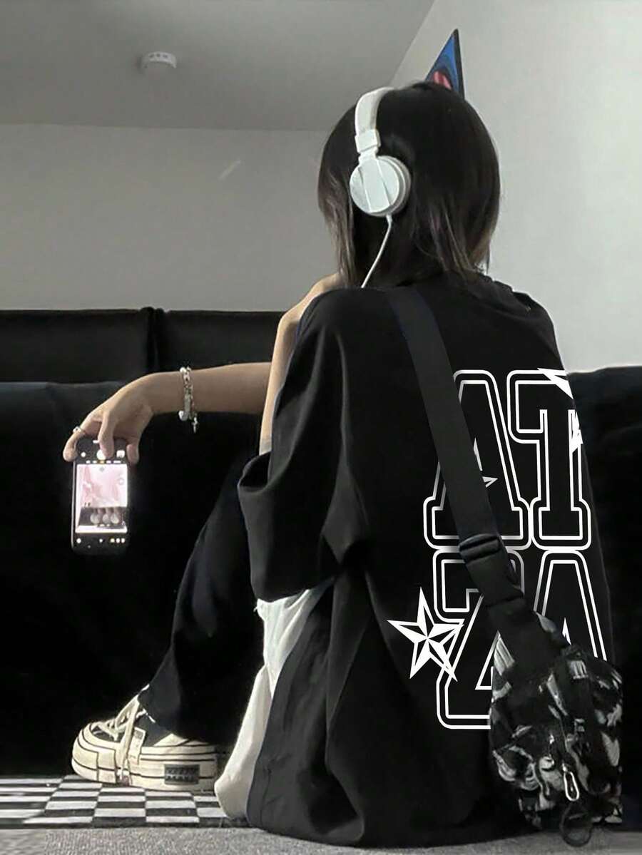 200g Pure Cotton T-Shirt 2025 Summer Ladies New Short Sleeve Pure Cotton Holiday Pattern Short Sleeve Round Neck Couple Wear Small Shirt Tops - 黑色 - 查看 1