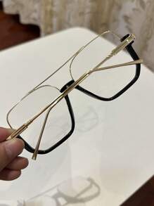 1 Stück Damen Mode Vintage Quadratische Piloten Oversized Schwarze Nicht-Verschreibungsbrille, Lässig Dekoration für täglichen Ausgang und Straßenfotografie
