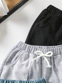 3pcs Set Of Young Boys Casual Sports Solid Color Elastic Waistband Pocket College Style Daily School Boy Shorts, Very Suitable For Summer Outdoor Vacation, Cycling, Running, Climbing And Playing - Multicolor - View 4