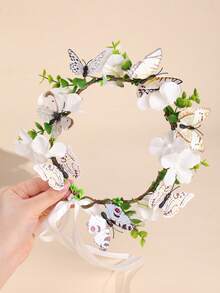 1 件女孩蝴蝶花藤蔓头带，随机蝴蝶花图案，自然风格 - 彩色 - 查看 2