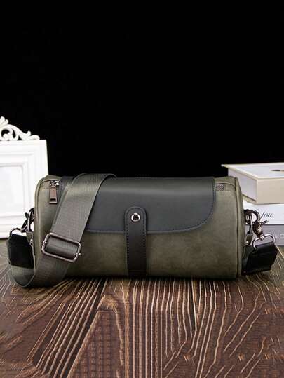 Bolso bandolera cilíndrico, bolso de hombro, bolso multiusos impermeable para negocios, universidad, viajes, escuela, de piel de PU, minimalista, retro, casual, de negocios, ropa urbana, para hombres, niños, regalo para hombres