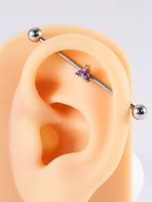 1 pieza Barra industrial de titanio F136 con accesorios desmontables, triángulo de ópalo de zirconia, joyería de perforación de titanio G23 14G para transversal - Multicolor - Ver 3