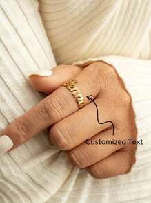 1 pieza Anillo personalizado elegante - Acero inoxidable, diseño abierto ajustable, opciones de color dorado y plateado, joyería de uso diario de moda para mujer, personaliza con tu nombre, un regalo significativo para amigos, familia o pareja