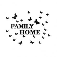 35 piezas Espejo Moderno Pegatinas de Pared FAMILY HOME con Calcomanías de Mariposas - Adhesivos Reusables Desprendibles de Acrílico para Paredes, Dormitorio, Sala de Estar, Decoración del Hogar, Diseño de Letras Artísticas
