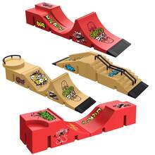 6-In-1 Fingerboard Ramp Set, Including Halfpipe Ramp, Fingerboard Skateboard, Finger Skating Training Props, Interactive Freestyle Skateboarding Game, Random Color Skateboard Pattern And Wheel Accessories - Multicolor-929-1 - View 11