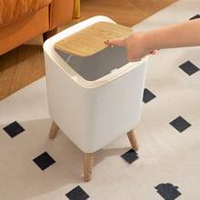 1 件装塑料木纹方形垃圾桶，废纸篓，适用于厨房、浴室、客厅、家庭、办公室、酒店 - 白色 - 查看 1