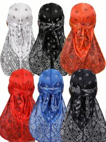 Men's Silk Durag Print Wave Cap, Fashion Headwrap, Comfortable & Breathable For Running, Cycling, Hiking, Camping, Casual Pirate Hat Pirate Hat Pirate Costume