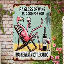 Flamingo Retro Metallschild 8x12 Inches - "Wenn ein Glas Wein gut für dich ist, stell dir vor, was eine ganze Flasche tut" - interessante Wandkunst für Küche, Bar, Restaurant Dekoration - einfach aufzuhängen - einzigartiges Geschenkidee, perfekte Raumdekoration