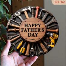 2D Flat, 1pc Happy Father's Day Metal Sign - Tool-Themed Round Wall Decor For Garage, Patio, Room - No Electricity Needed, 2D Flat Artwork, Gift For Dad, Father's Day Decorative Plaque, Fathers Day Gift, Toolthemed Design, 2D Flat
