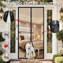 1 pezzo Tenda magnetica nera per l'estate, tenda decorativa per porta con fermagli magnetici, design adatto agli animali domestici senza bisogno di forare, a motivo a righe, in rete traspirante, in morbida garza, autoadesiva, facile da installare, ottimo regalo per la festa della mamma